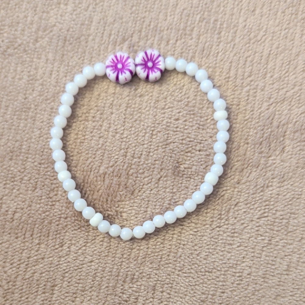 White and Purple Kids Beaded Bracelet